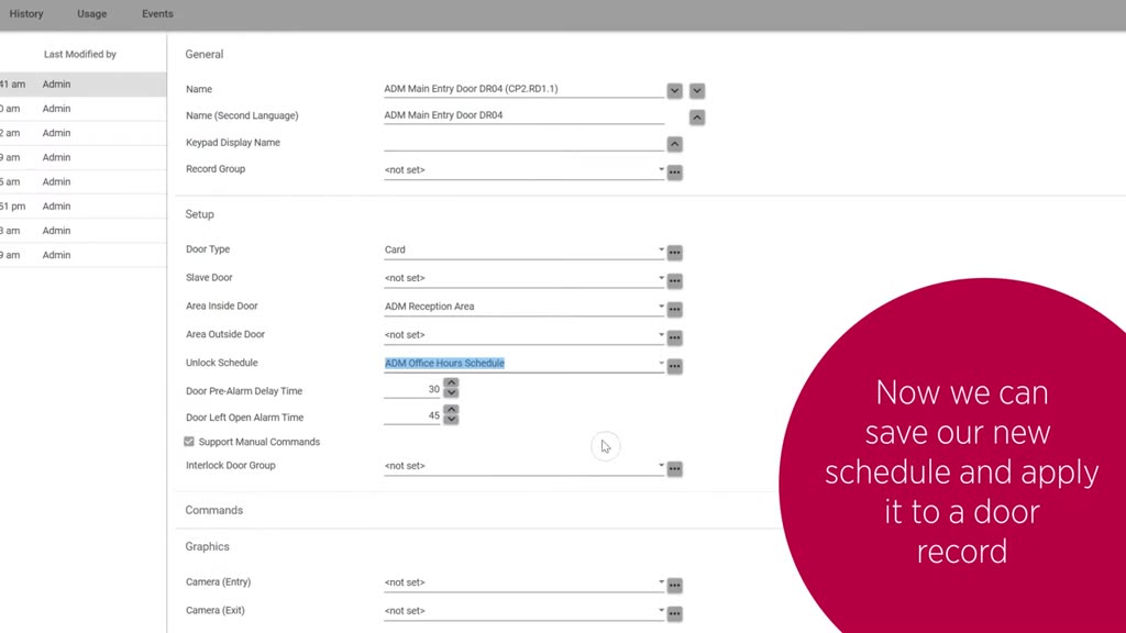 Official ICT demonstration of a door Unlock Schedule field