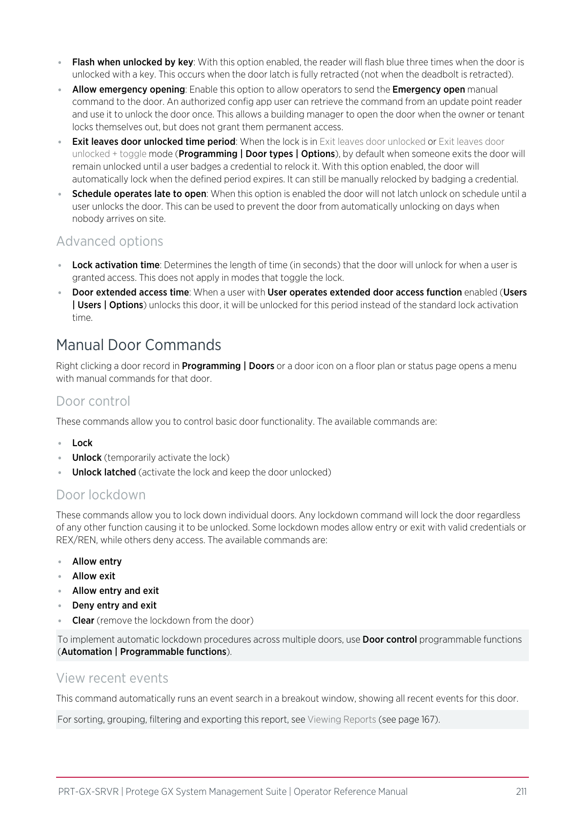 Official ICT manual excerpt explaining manual door commands