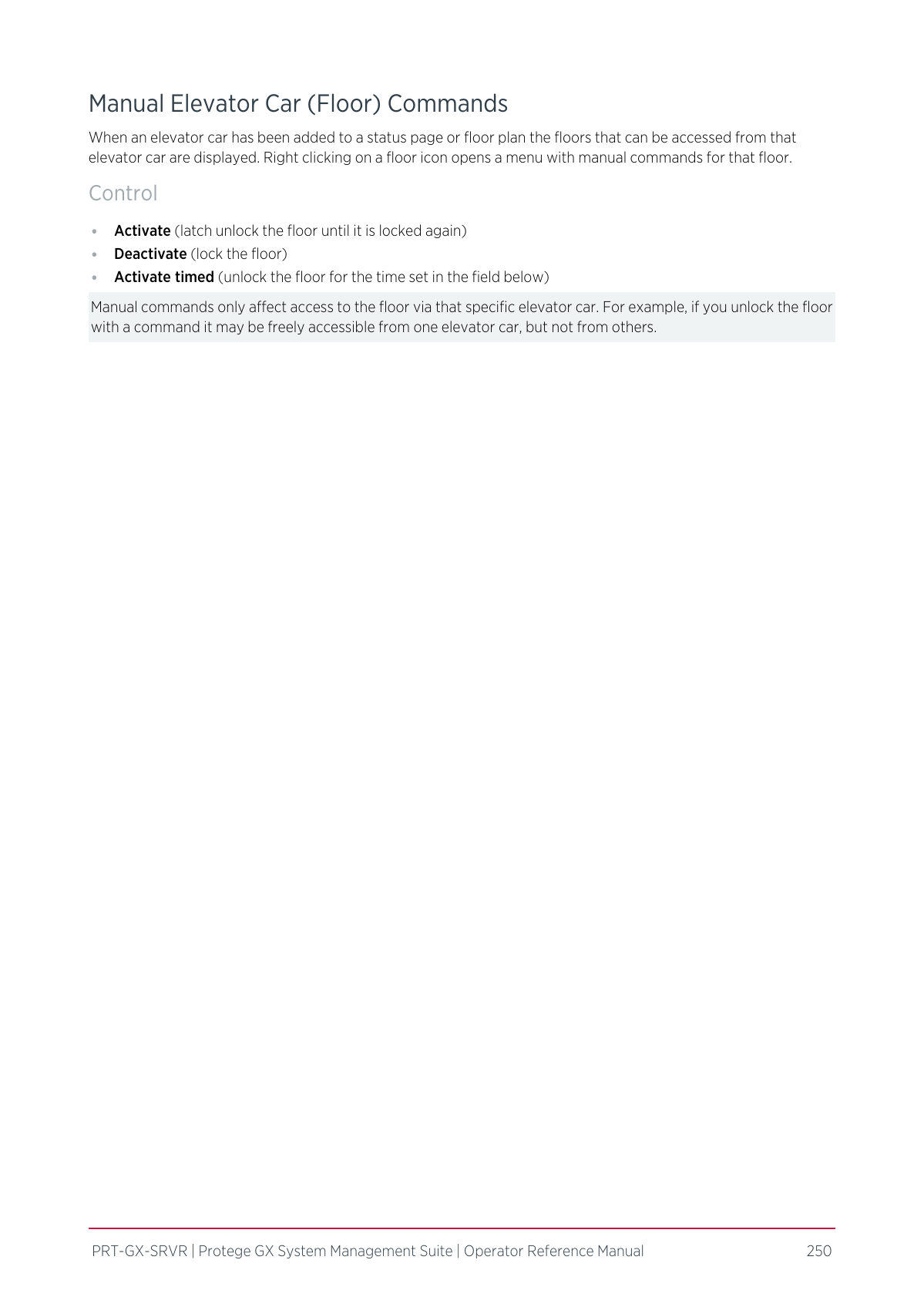 Official ICT manual excerpt explaining elevator floor commands