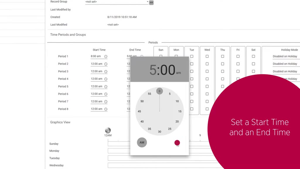 Official ICT demonstration showing a Protege GX schedule time period